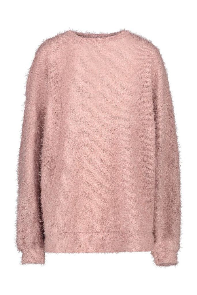 Womens Oversized Fluffy Knit Boyfriend Jumper - pink - S/M, Pink
