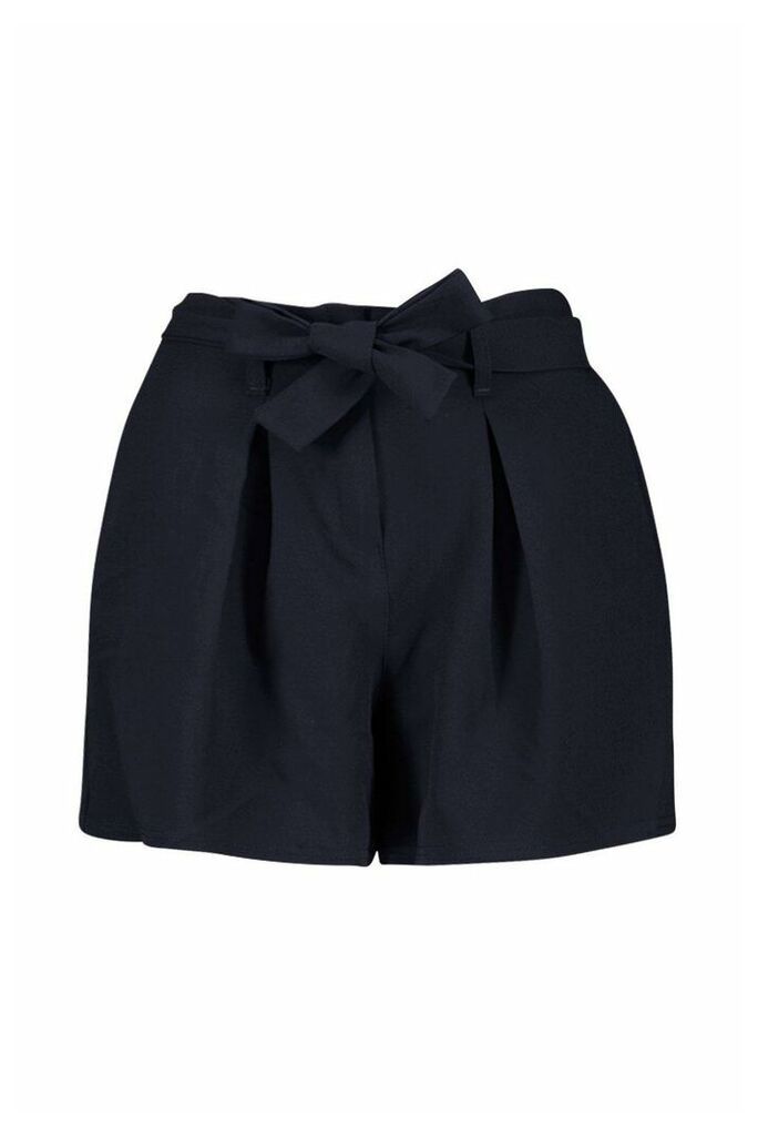 Womens Tie Belt Shorts - navy - 8, Navy