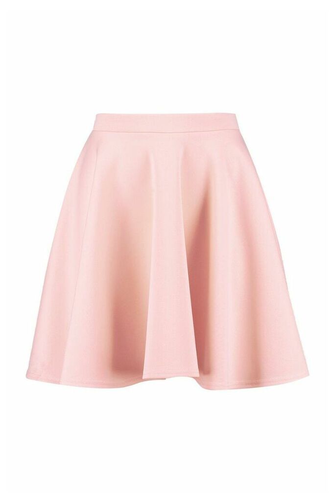 Womens Basic Scuba Box Pleat Mini Skater Skirt - Pink - 10, Pink