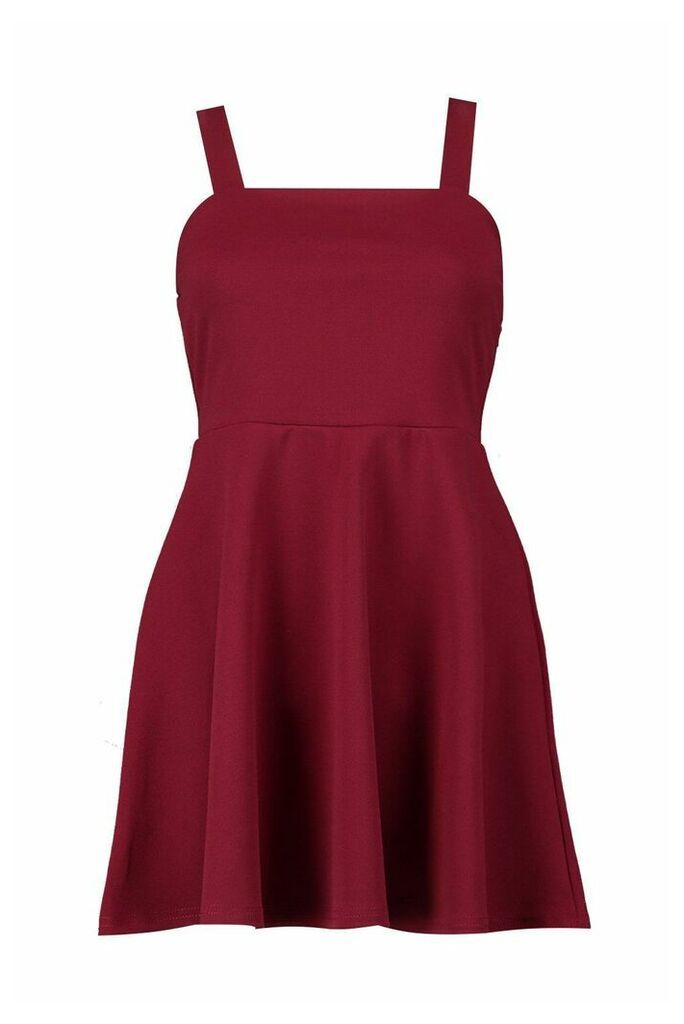 Womens Petite Mckayla Square Neck Strappy Skater Dress - red - 4, Red