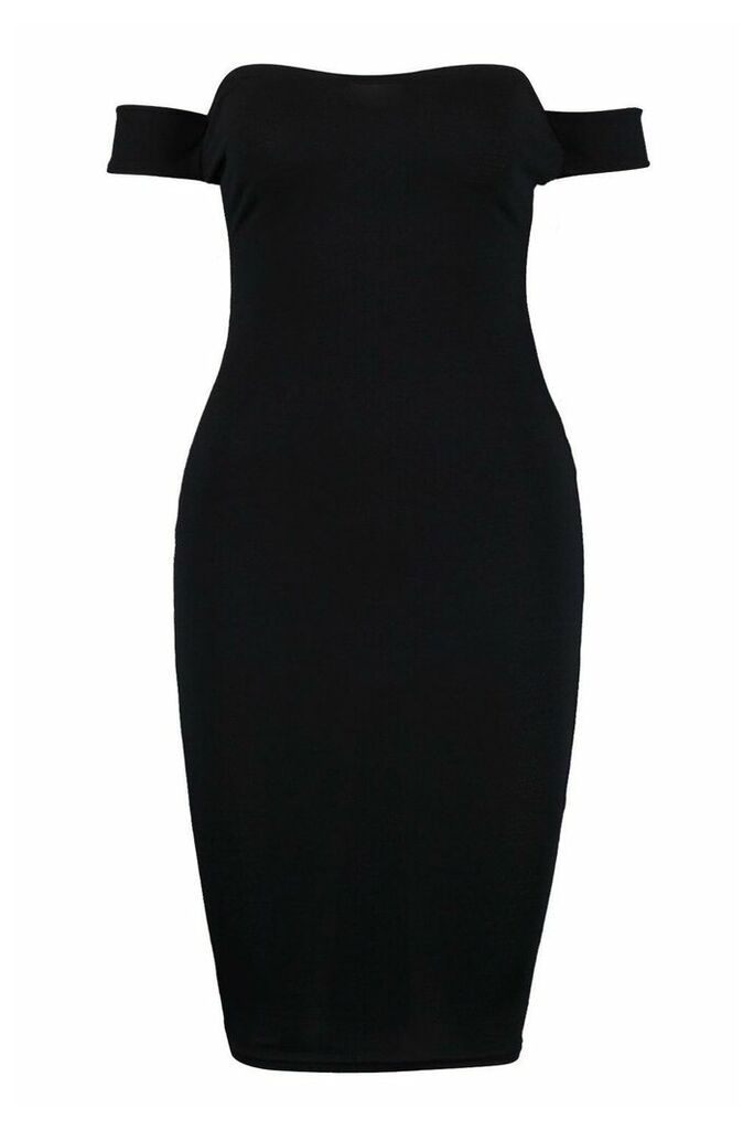 Womens Petite Off The Shoulder Midi Dress - Black - 8, Black