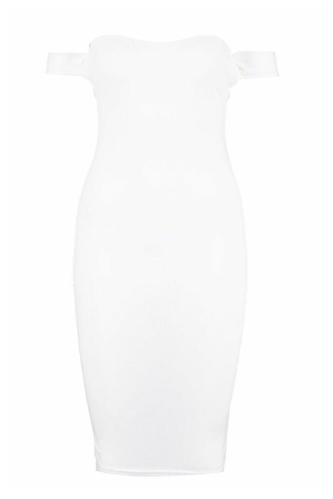 Womens Petite Off The Shoulder Midi Dress - White - 14, White