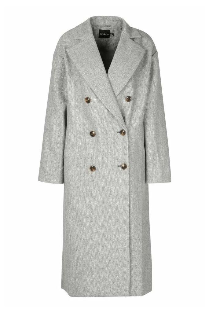 Womens Herringbone Wool Look Button Through Coat - brown - 12, Brown