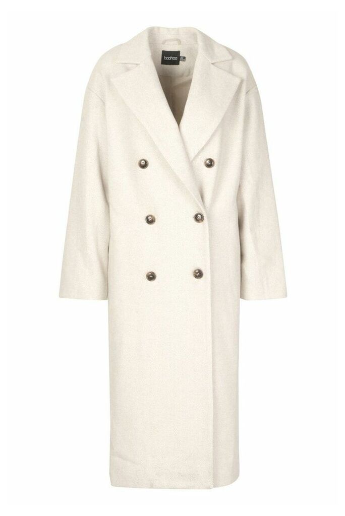 Womens Herringbone Wool Look Button Through Coat - white - 16, White