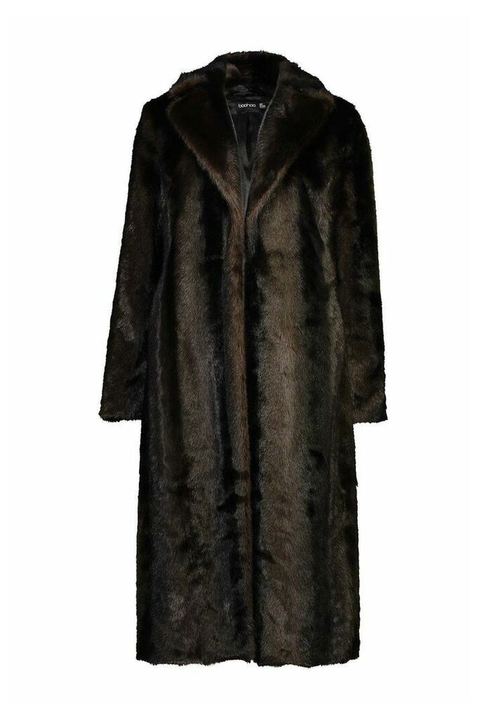 Womens Longline Vintage Faux Fur Coat - brown - 14, Brown