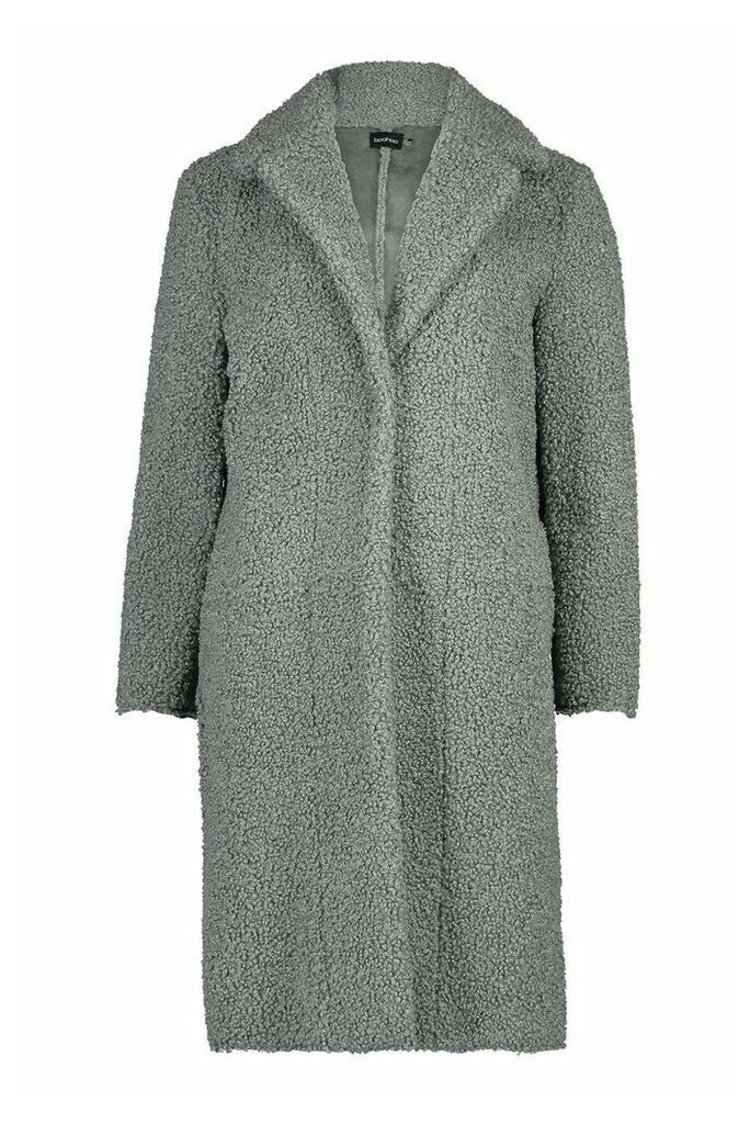 Womens Bonded Teddy Faux Fur Longline Coat - green - 16, Green