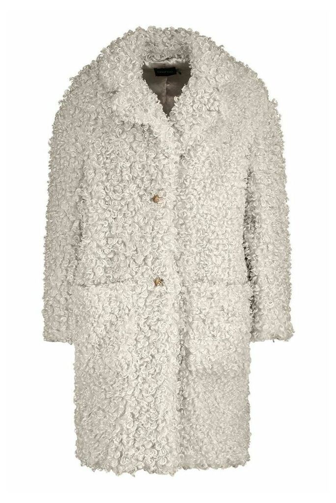 Womens Premium Teddy Faux Fur Longline Coat - white - 16, White