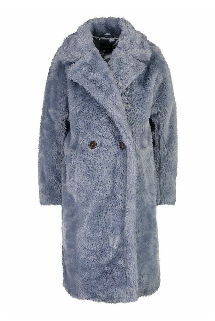 Womens Oversized Teddy Faux Fur Coat - airforce blue - 16, Airforce Blue