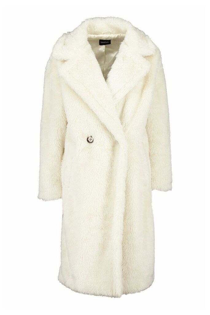 Womens Oversized Teddy Faux Fur Coat - white - 16, White