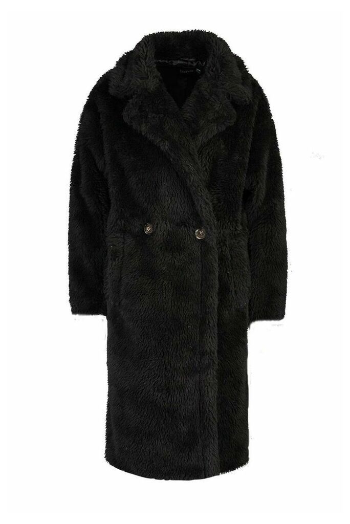 Womens Oversized Teddy Faux Fur Coat - Black - 10, Black