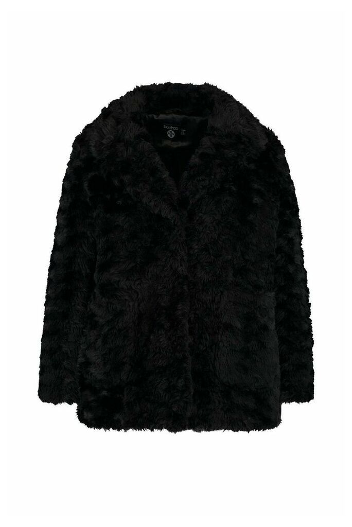 Womens Plus Collared Faux Fur Coat - black - 20, Black