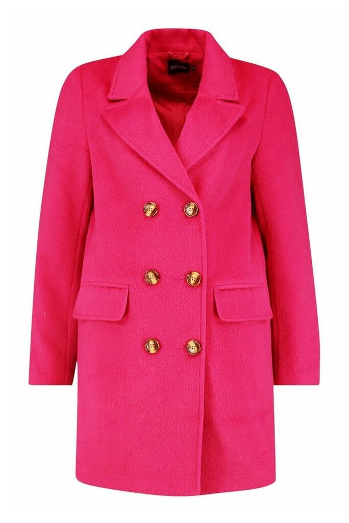 Womens Double Breasted Wool Look Coat - pink - 10, Pink