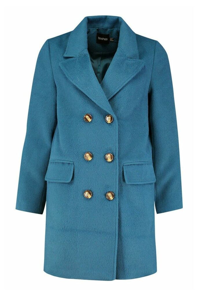 Womens Double Breasted Wool Look Coat - blue - 16, Blue