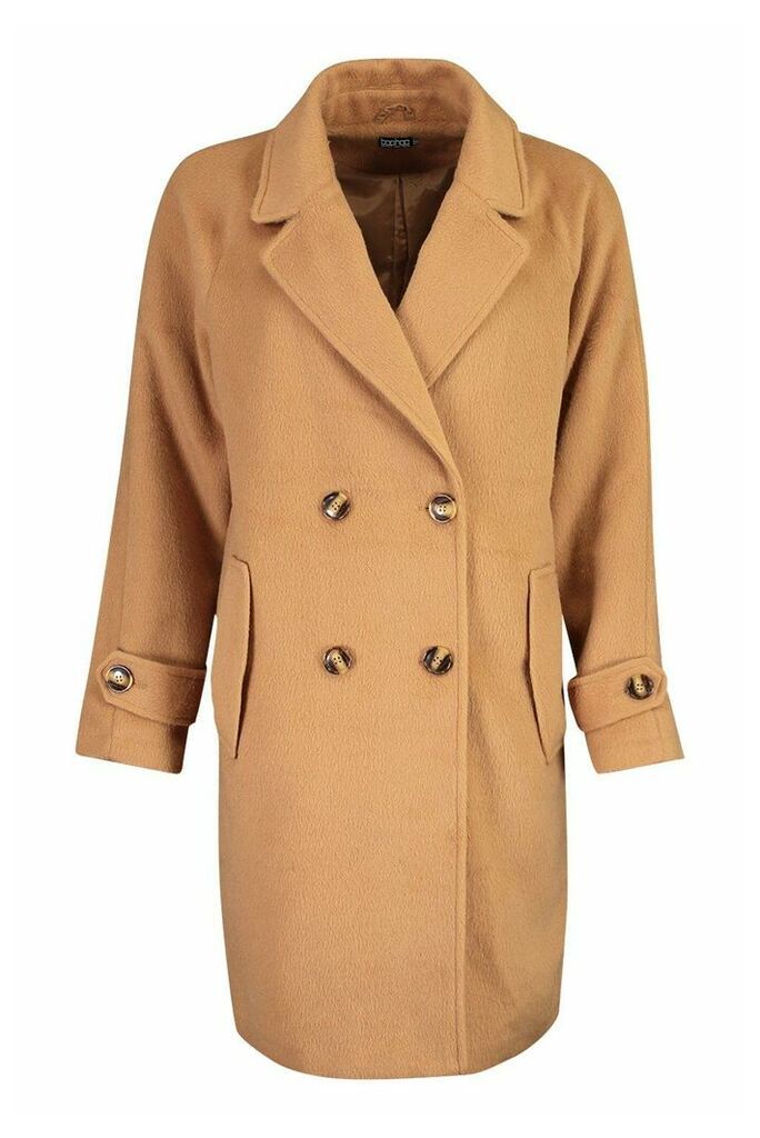 Womens Brushed Wool Look Pocket Detail Coat - beige - 16, Beige