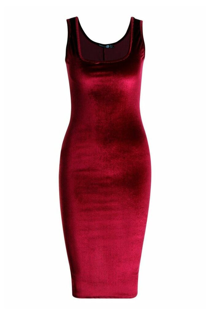 Womens Velvet Longline Neck Midi Dress - red - 16, Red