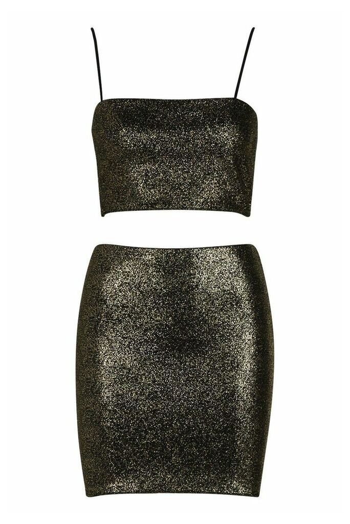 Womens Sparkle Crop Top And Mini Skirt - metallics - 12, Metallics