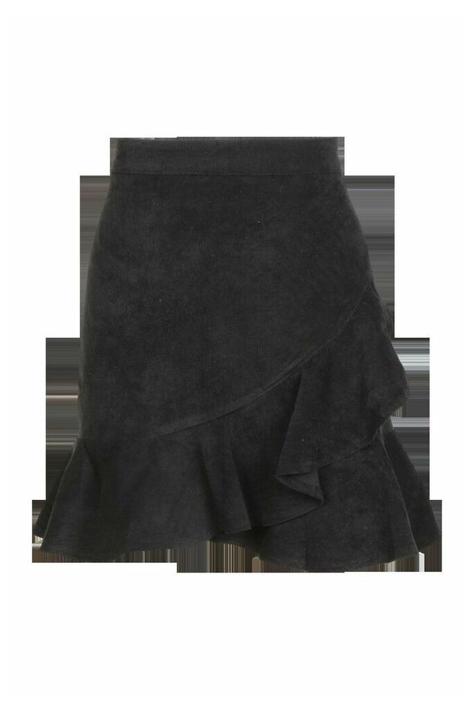 Womens Wrap Ruffle Cord Mini Skirt - black - 8, Black