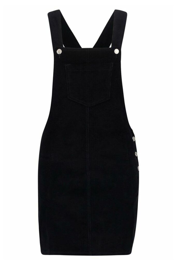 Womens Cord Mini Dungaree Dress - black - M, Black