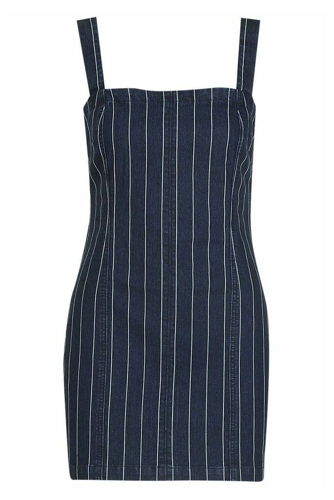Womens Zip Back Stripe Bodycon Dress - blue - 6, Blue