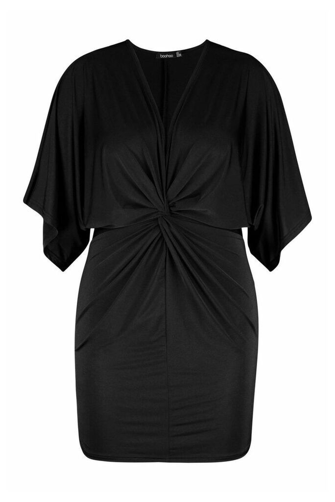 Womens Plus Disco Slinky Twist Front Dress - Black - 20, Black
