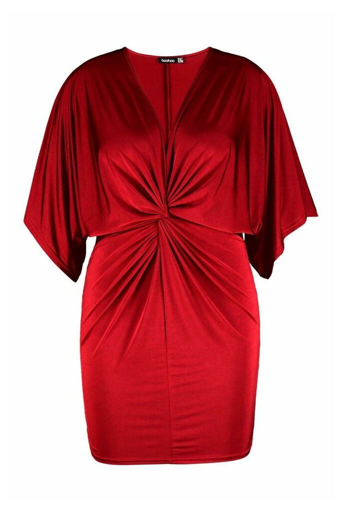 Womens Plus Disco Slinky Twist Front Dress - Red - 18, Red