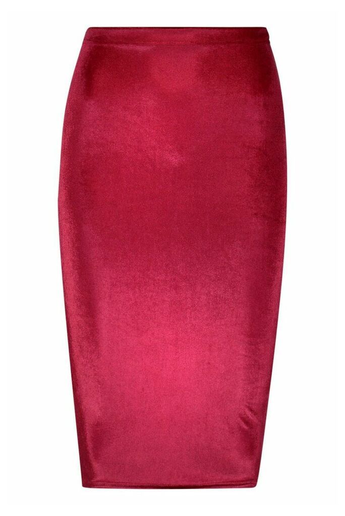 Womens Petite Velvet Midi Skirt - Red - 8, Red