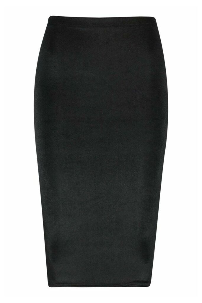 Womens Petite Velvet Midi Skirt - black - 4, Black