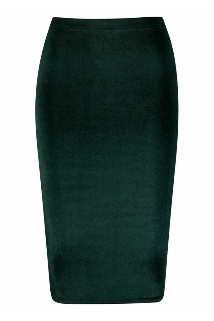 Womens Petite Velvet Midi Skirt - green - 6, Green