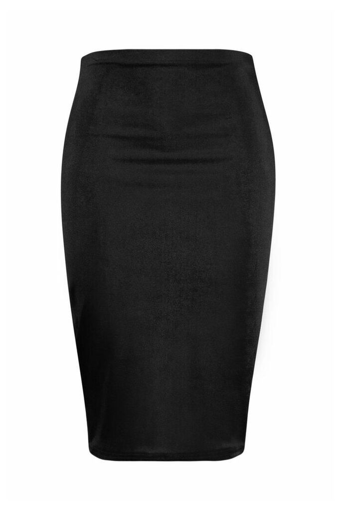 Womens Plus Velvet Midi Skirt - black - 24, Black