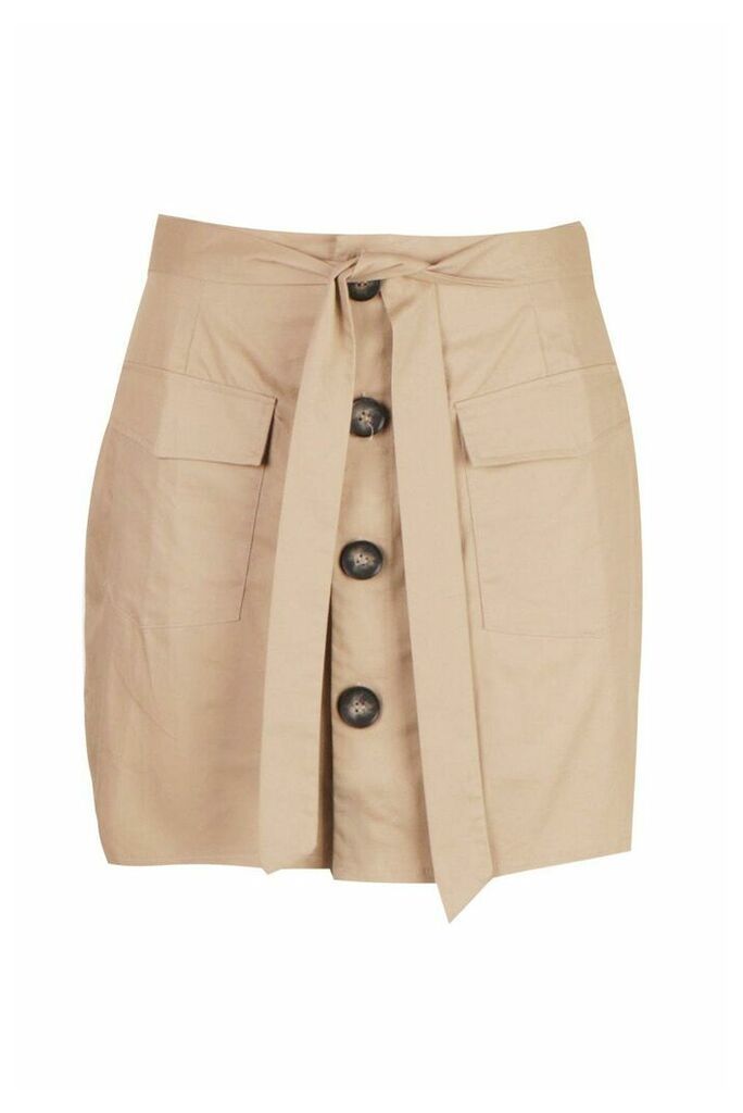 Womens Plus Tie Horn Button Military Skirt - beige - 20, Beige