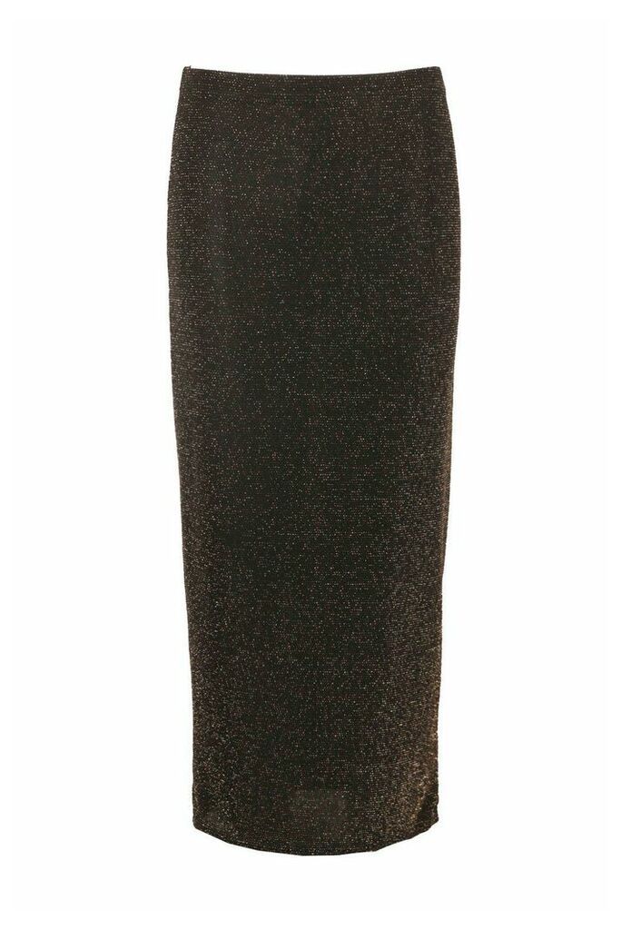 Womens Tall Shimmer Midi Skirt - Metallics - 12, Metallics