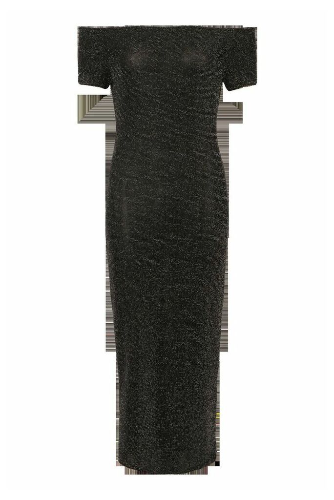 Womens Tall Shimmer Off Shoulder Midi Dress - Grey - 6, Grey