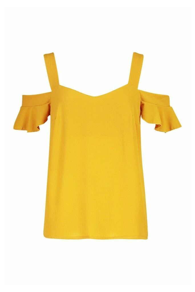 Womens Woven Cold Shoulder Cami - Yellow - 14, Yellow