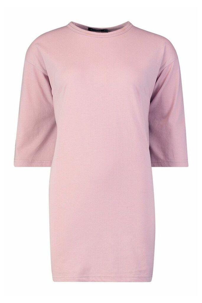 Womens Oversized 3/4 Sleeve T-Shirt Dress - Pink - 16, Pink