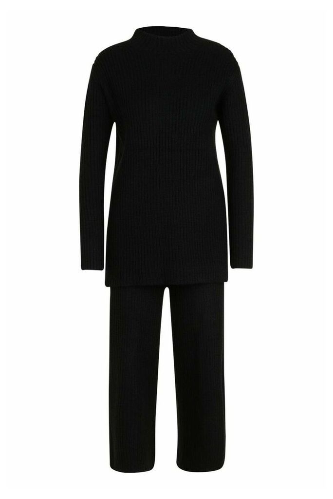 Womens Premium Knitted Rib roll/polo neck Set - black - M, Black