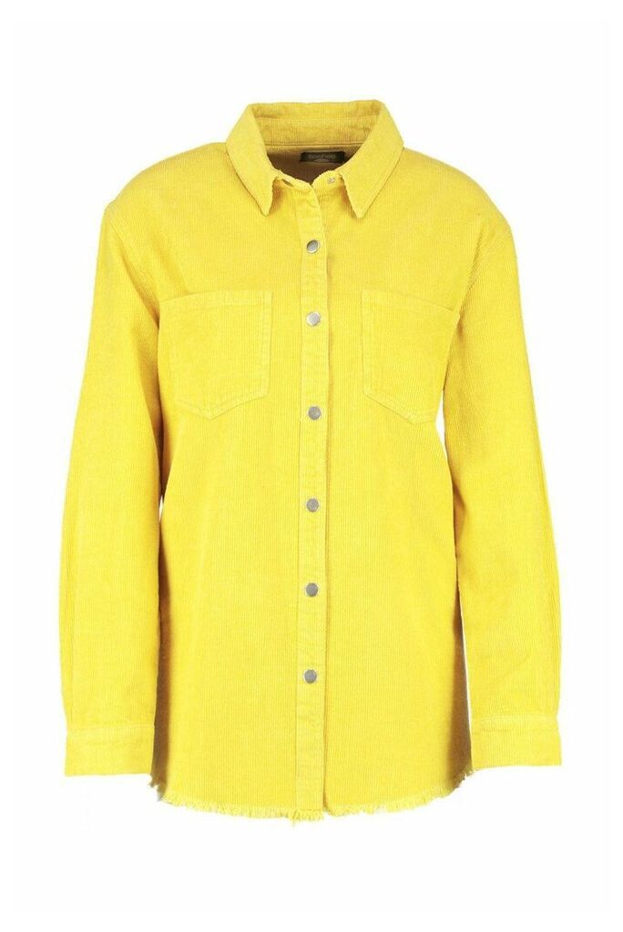 Womens Norah Yellow Cord Raw Hem Shirt - 6, Yellow
