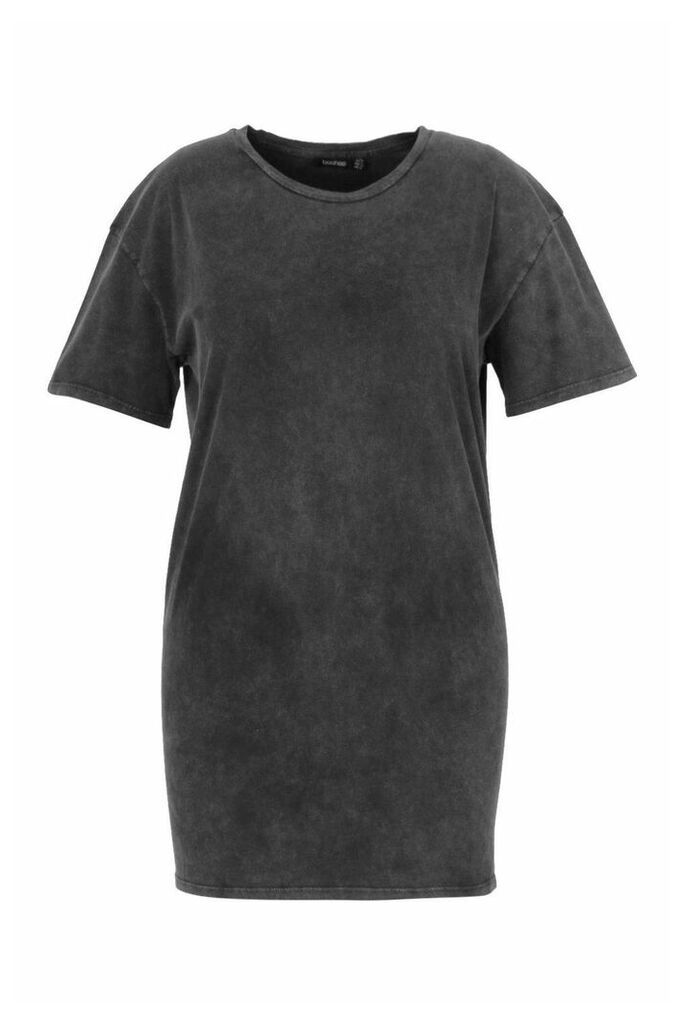 Womens Plus Acid Wash T-Shirt Dress - black - 22, Black