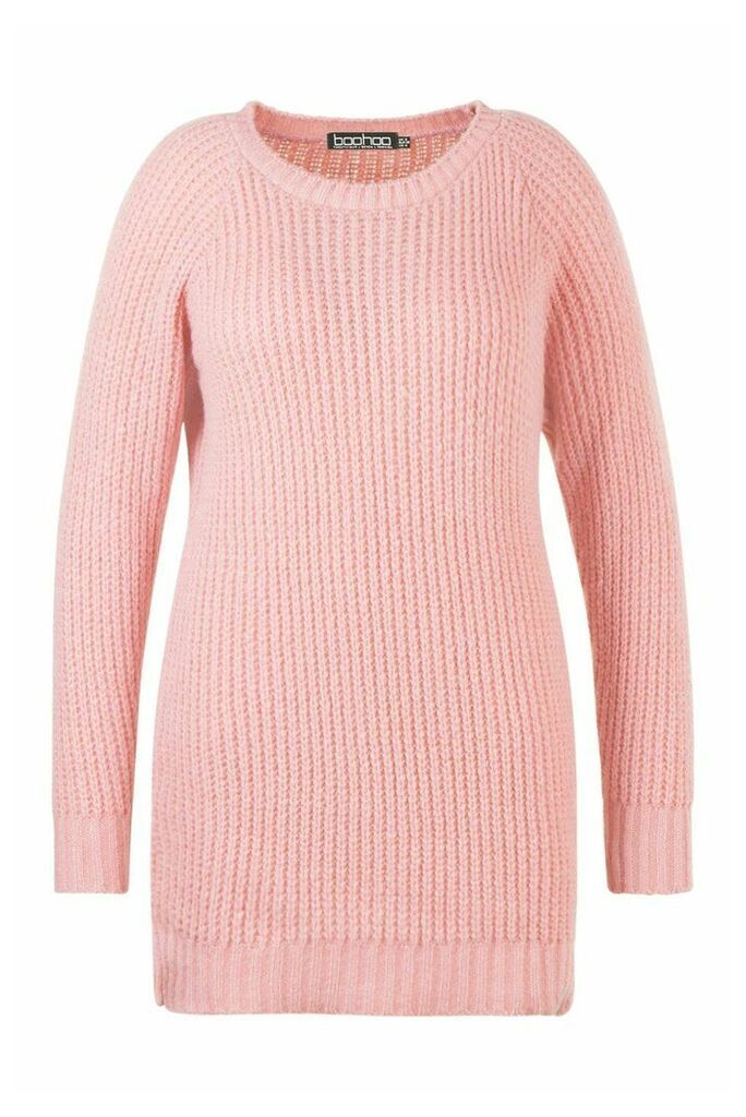 Womens Plus Soft Knit Jumper Dress - pink - 16, Pink