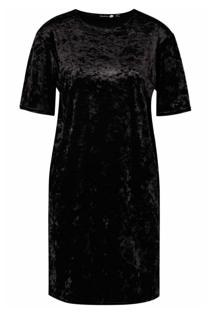 Womens Tall Crushed Velvet T-Shirt Dress - black - 8, Black