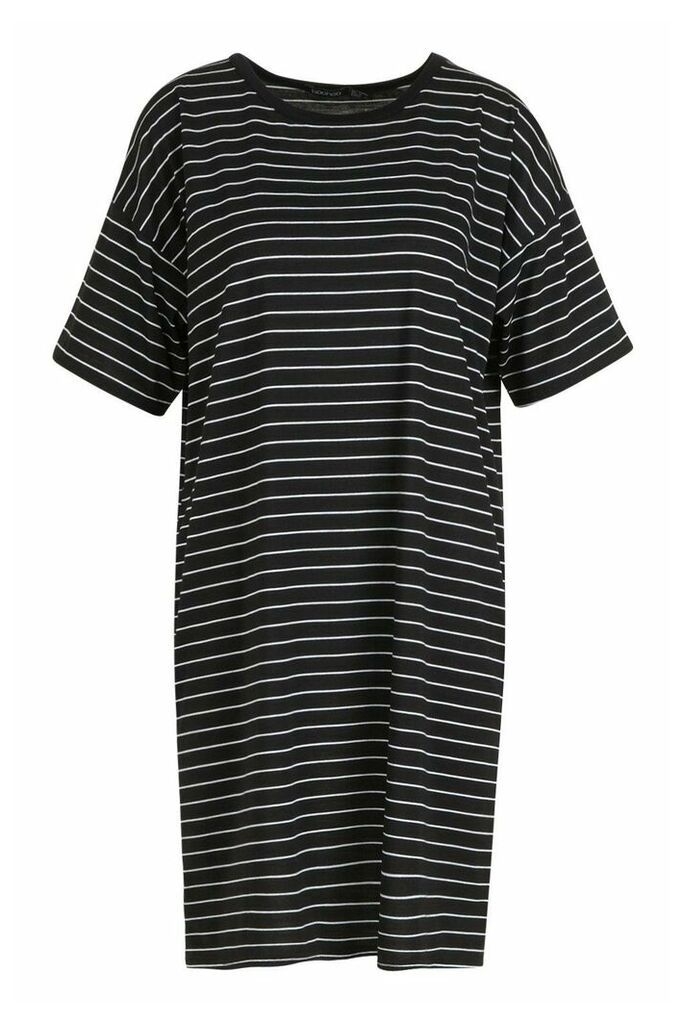 Womens Tall Stripe Knitted T-Shirt Dress - black - 12, Black