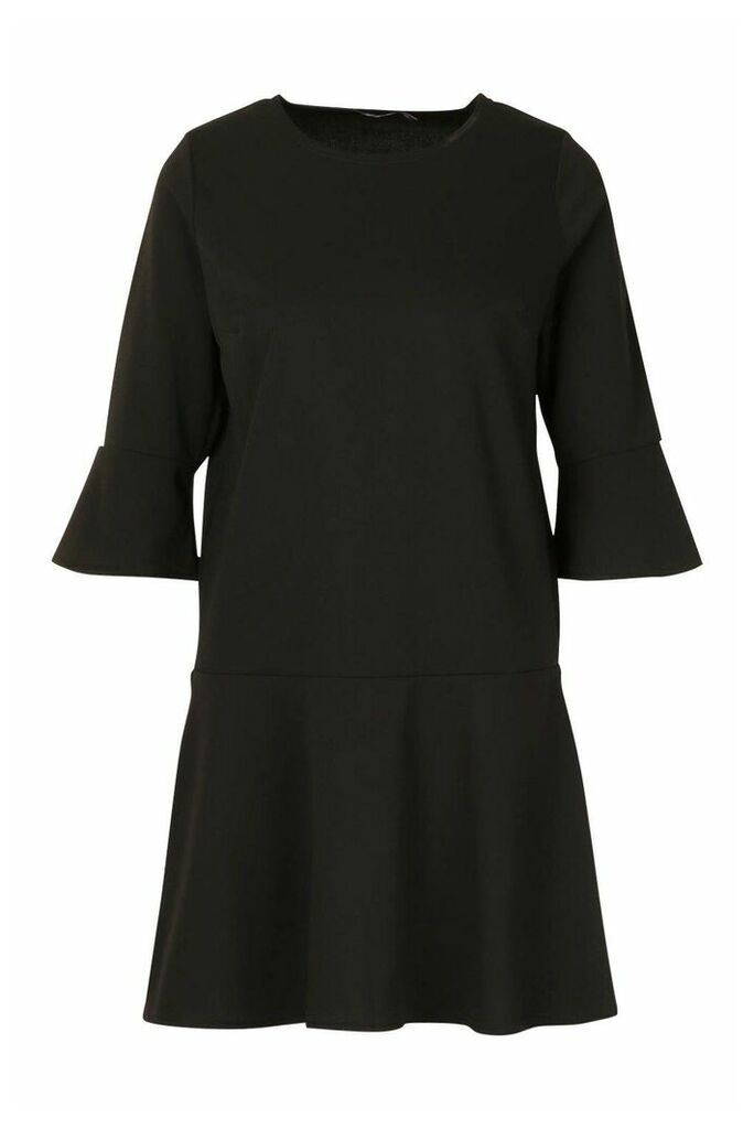 Womens Frill Sleeve And Hem Shirt Dress - Black - 8, Black