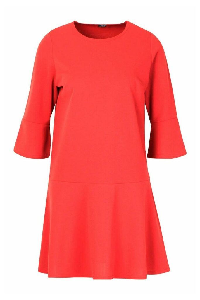 Womens Frill Sleeve And Hem Shirt Dress - Orange - 14, Orange