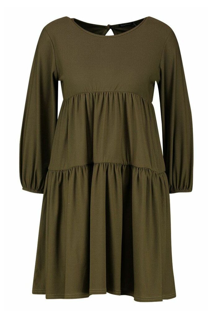 Womens Tiered Tailored Smock Dress - green - 10, Green