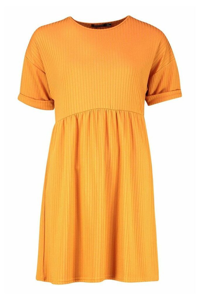 Womens Ribbed Smock Dress - orange - 10, Orange