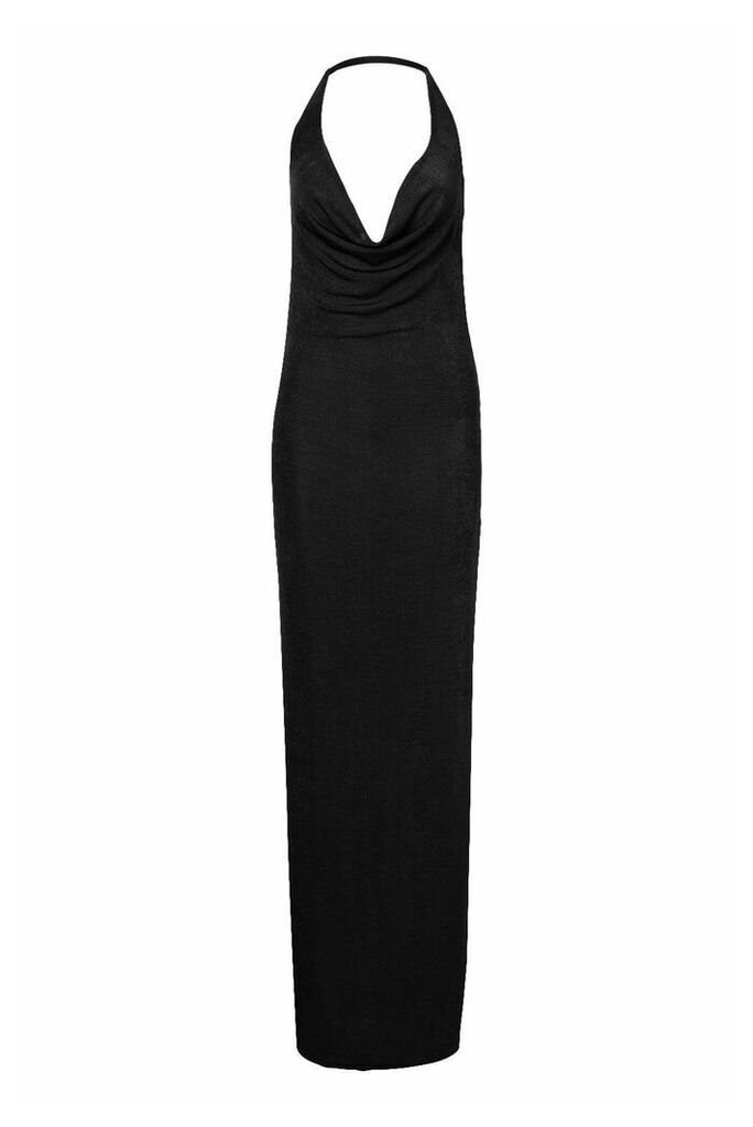 Womens Textured Slinky Cowl Neck Midaxi Dress - black - 10, Black