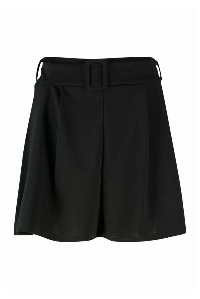 Womens Belted Flippy Shorts - black - 16, Black