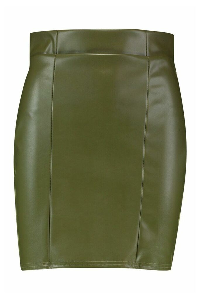 Womens Leather Look Seam Front Mini Skirt - green - 6, Green