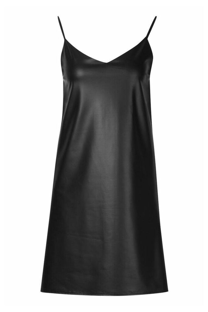 Womens Faux Leather Layered T-Shirt Slip Dress - black - 14, Black