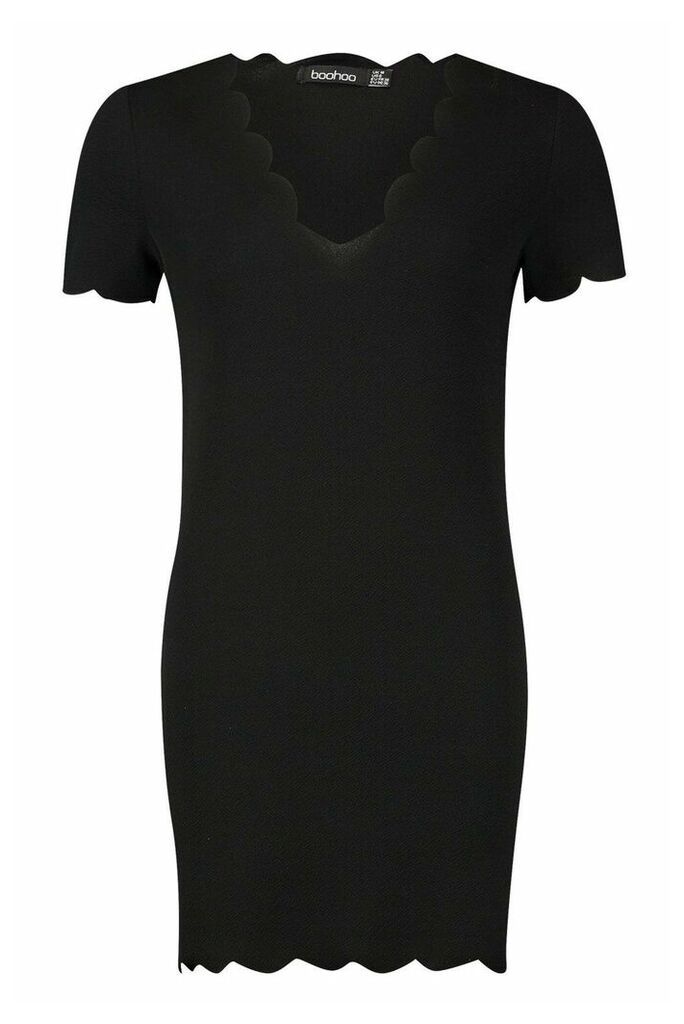 Womens Scallop Edge Shift Dress - black - 10, Black