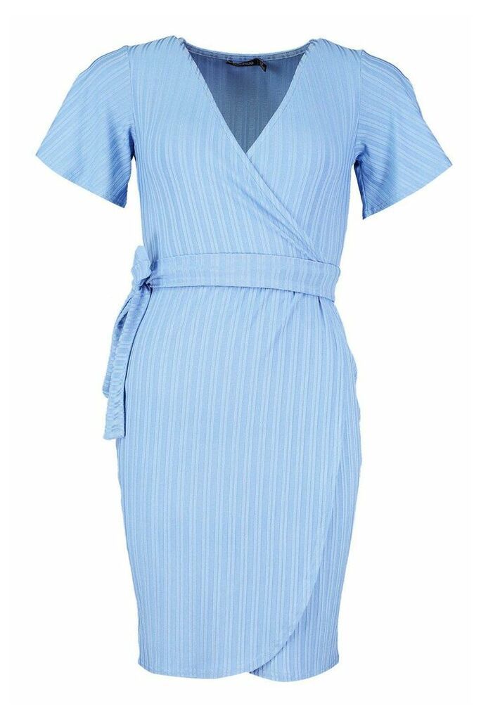 Womens Recycled Rib Wrap Dress - Blue - 28, Blue